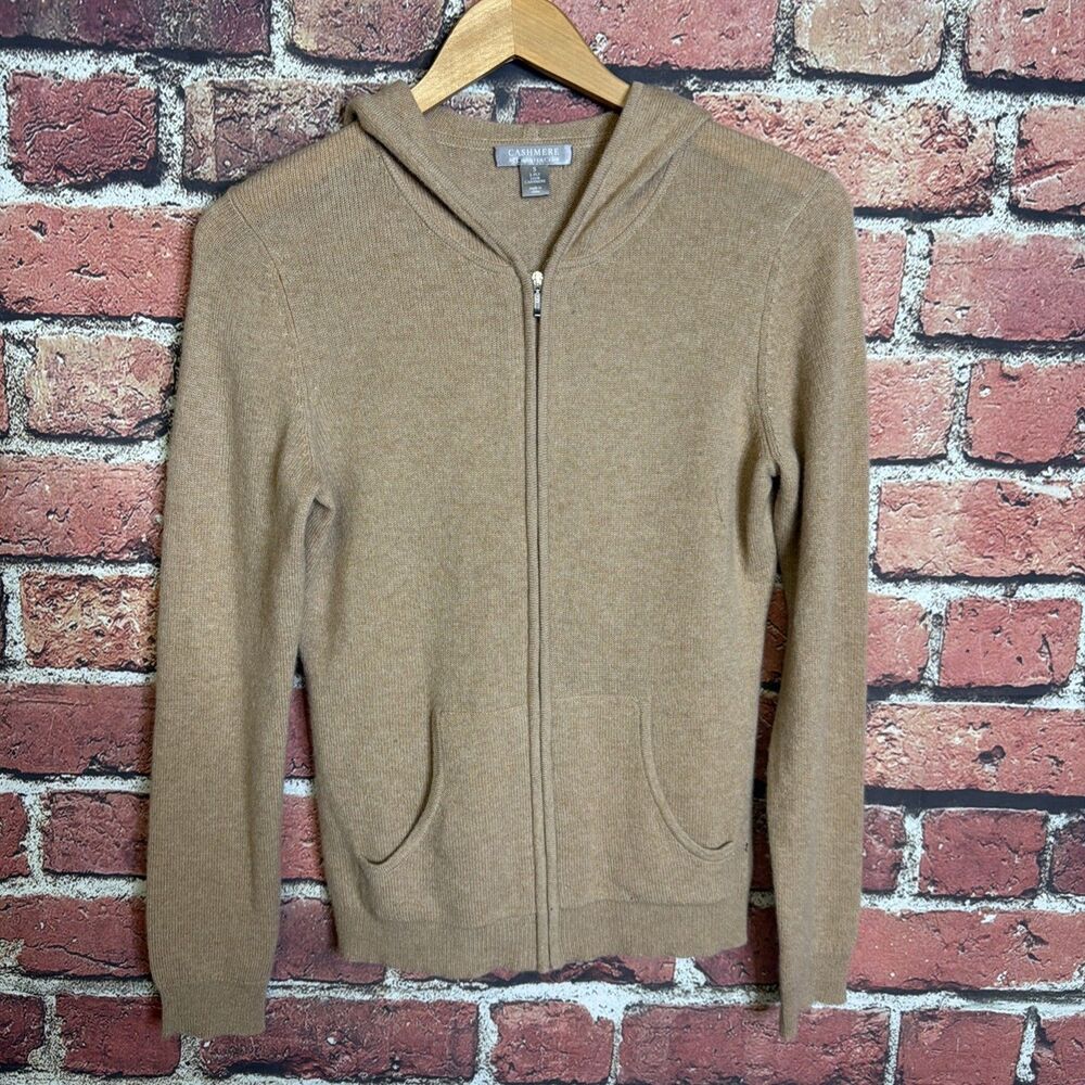 Charter Club Beige Zip-Up Cardigan Sweater 100% Cashmere Hoodie Sz Small